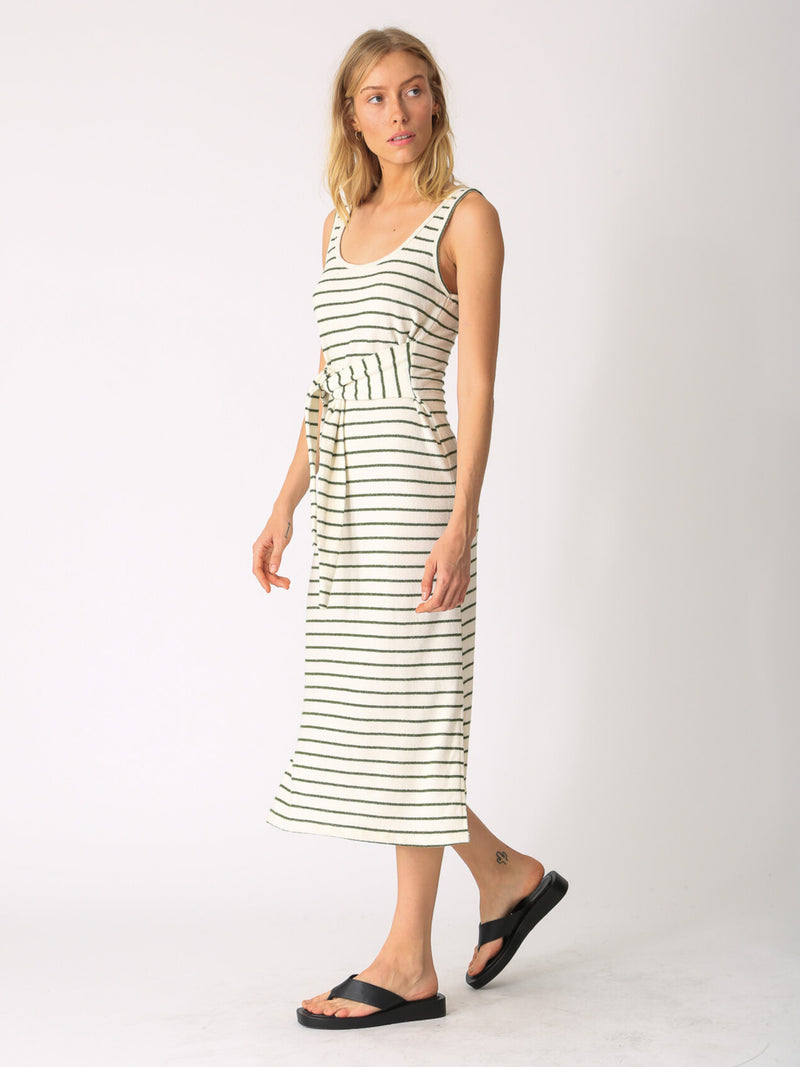 Camron Dress - Ivory / Olive Stripe