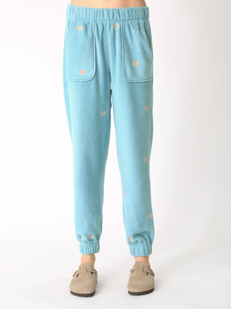 Hayden Sherpa Sweatpant - Frost Daisy Embroidery