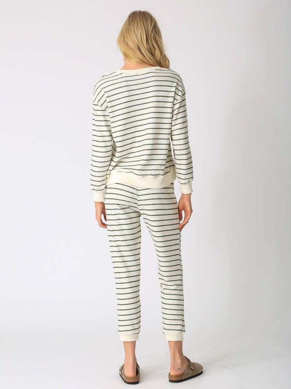 Kiley Henley Sweatshirt - Ivory / Olive Stripe