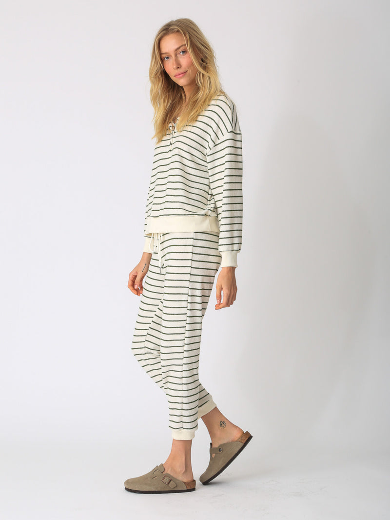 Kiley Henley Sweatshirt - Ivory / Olive Stripe