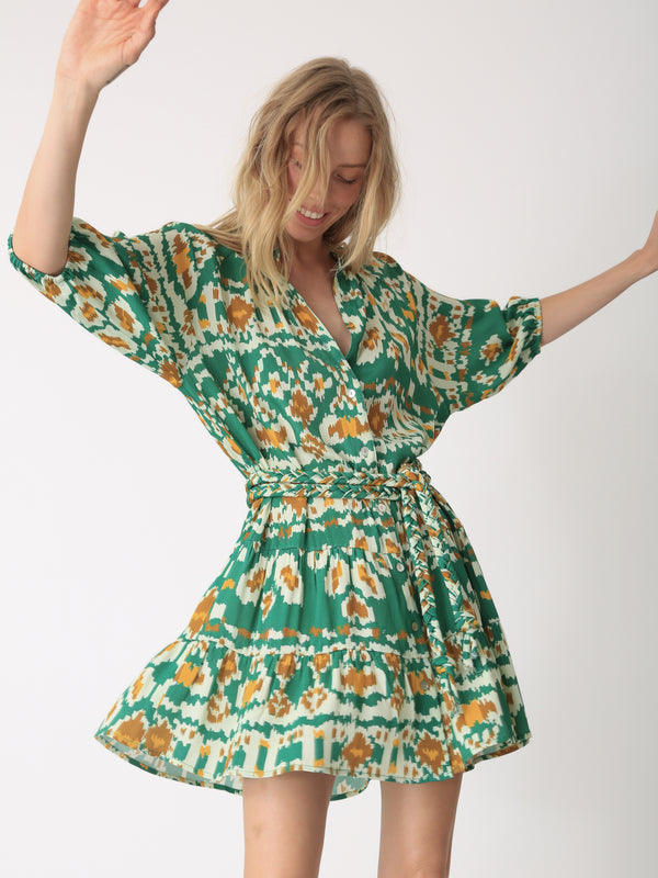 Clarissa Dress - Emerald Ikat