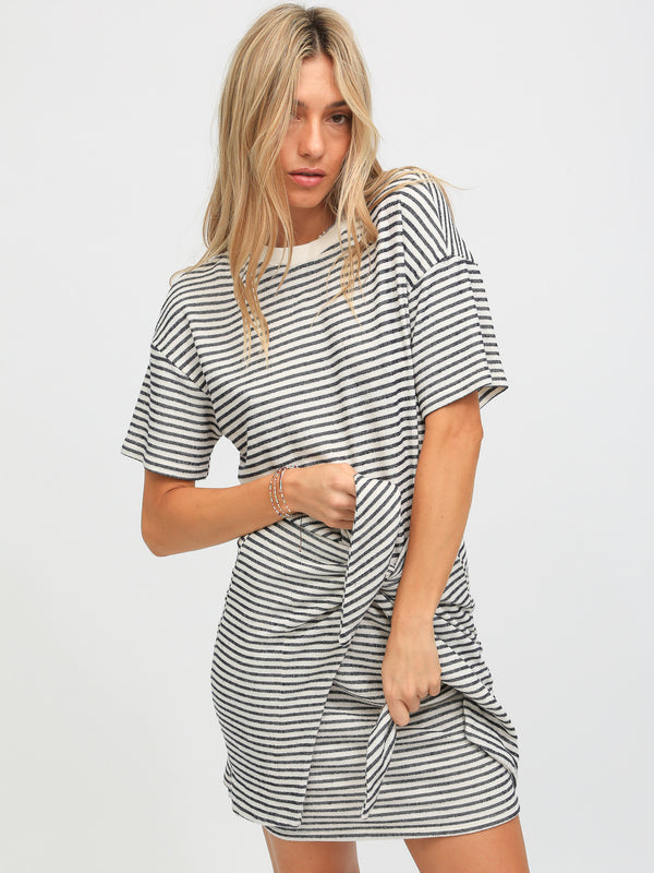 Bobby Slub Dress - Onyx / Ivory Stripe