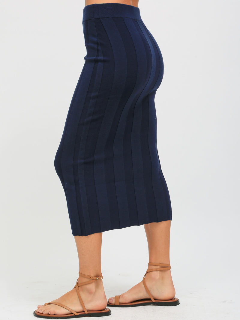 Luca Ribbed Knit Skirt - Indigo