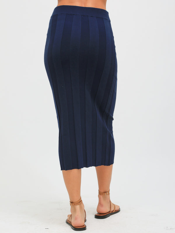 Luca Ribbed Knit Skirt - Indigo