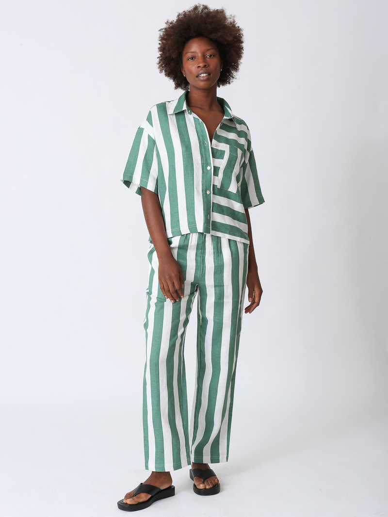 Weekend Linen Pant - Sea Glass Stripe