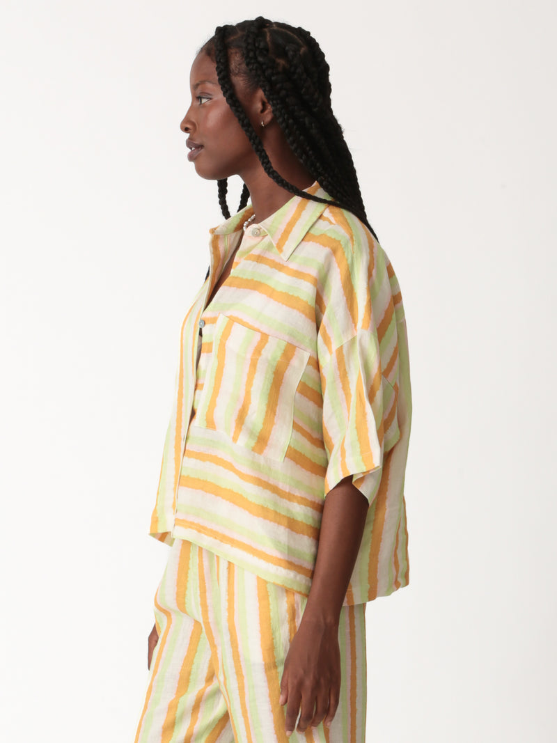 Kyle Linen Shirt - Tangerine / Lime