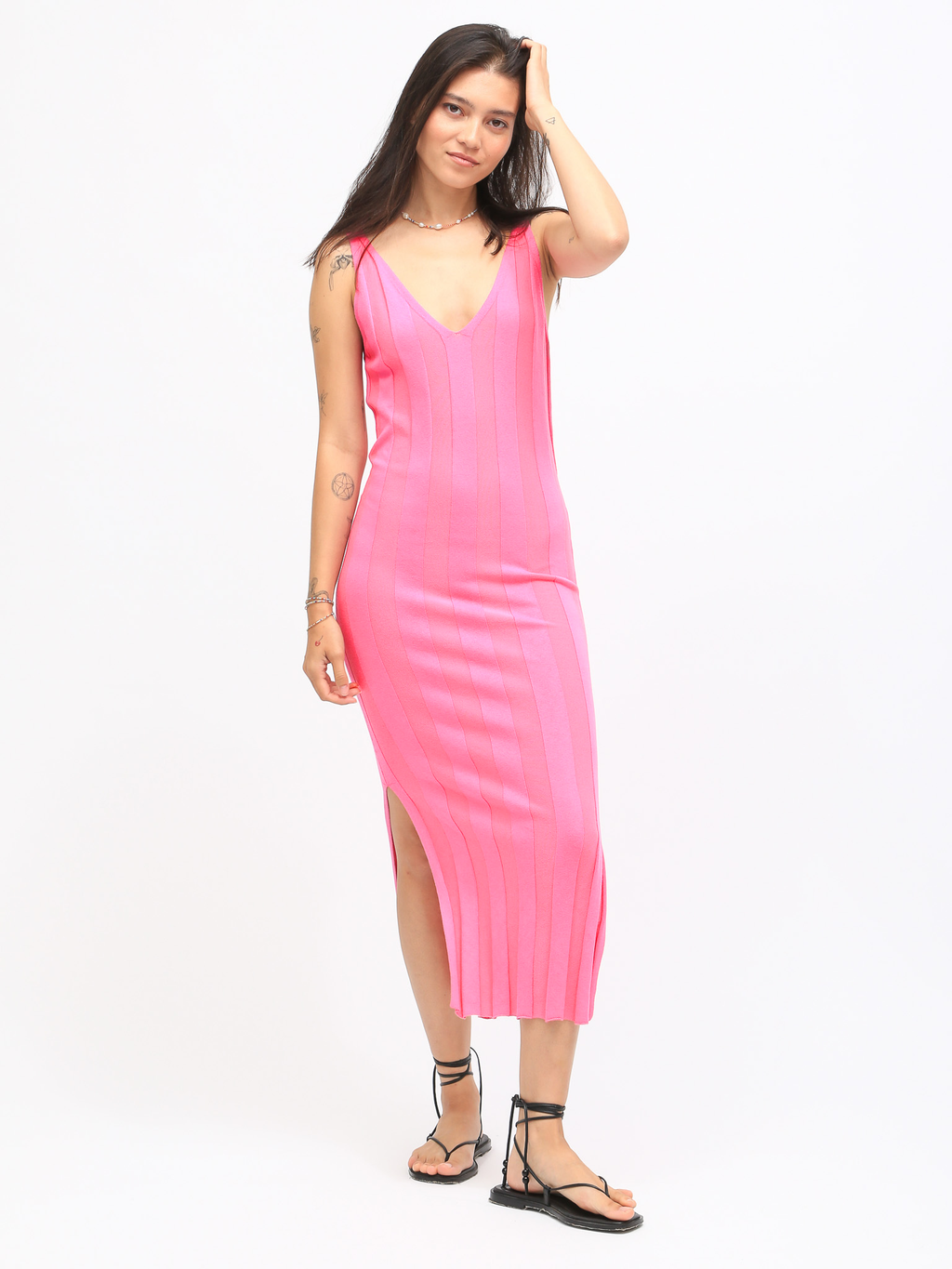 Rikki Ribbed Knit Dress - Hot Pink