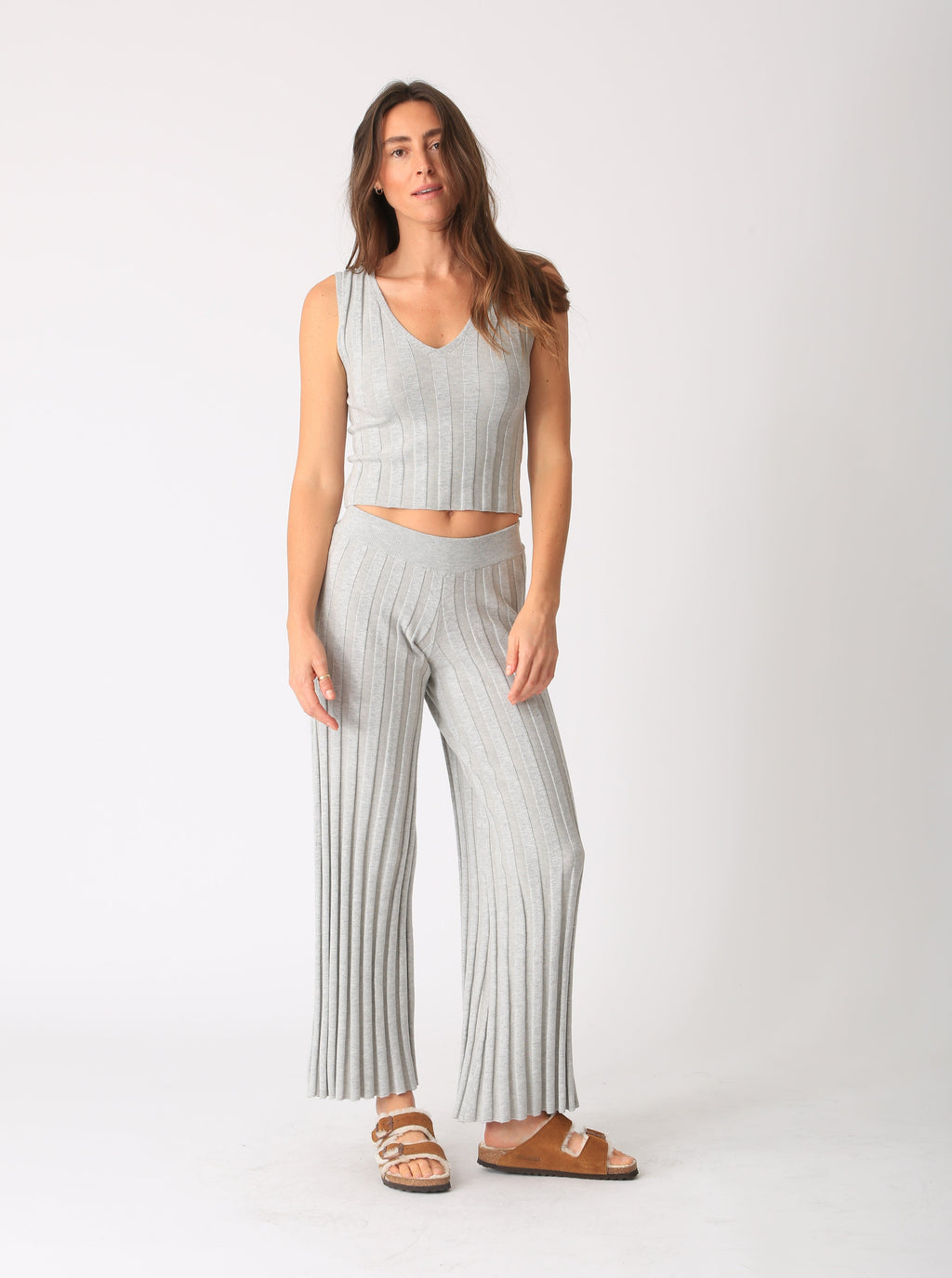 Carmel Ribbed Knit Pant - Light Heather Grey