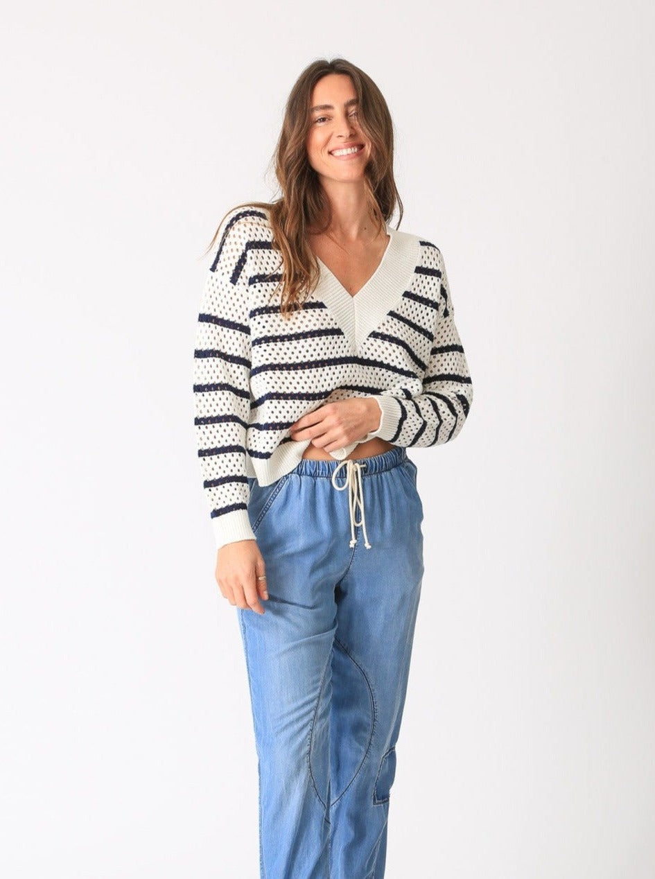 Hadley Sweater - Ivory / Indigo Stripe