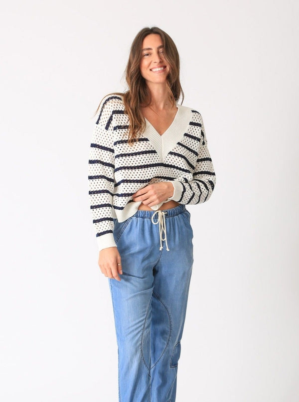 Hadley Sweater - Ivory / Indigo Stripe