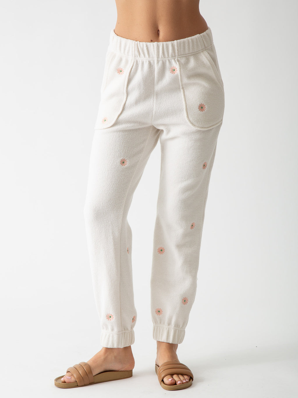 Hayden Sherpa Sweatpant - Ivory Daisy Embroidery