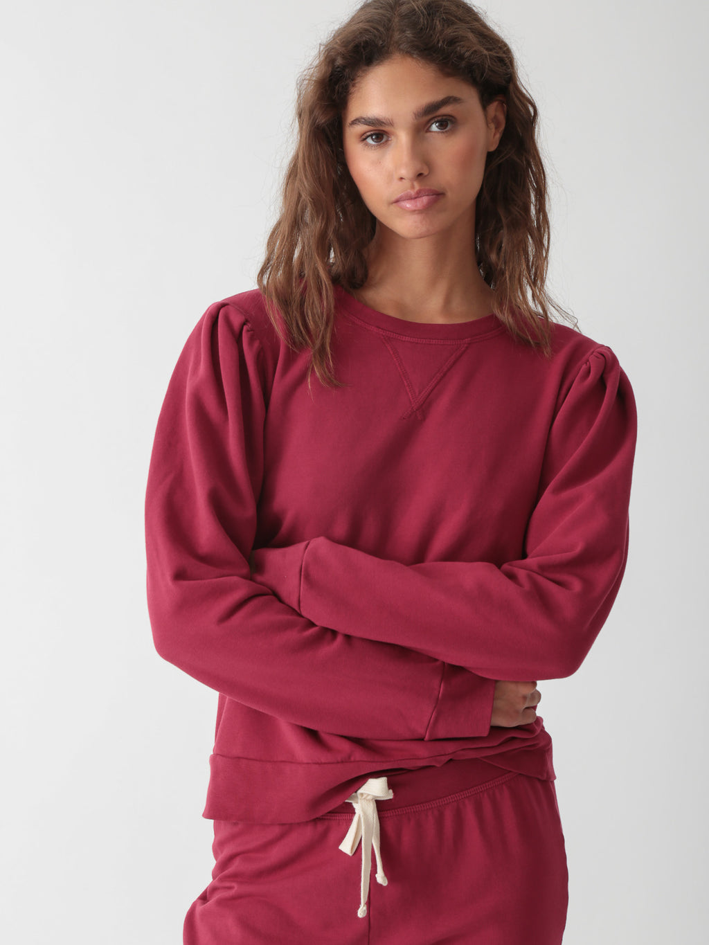 Lori Puff Sleeve Sweatshirt - Rouge