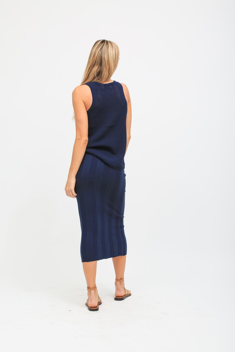 Luca Ribbed Knit Skirt - Indigo