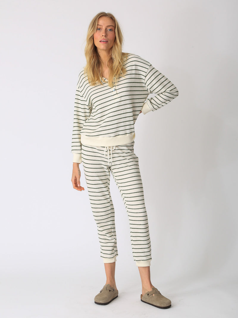 Kiley Henley Sweatshirt - Ivory / Olive Stripe