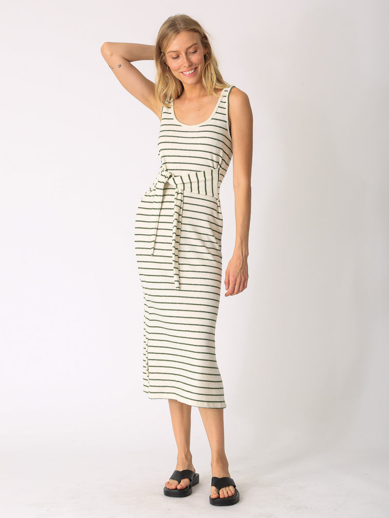 Camron Dress - Ivory / Olive Stripe